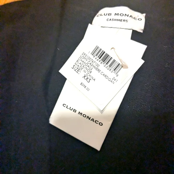 Club Monaco NWT XXS Black Lofty Cashmere Cardigan